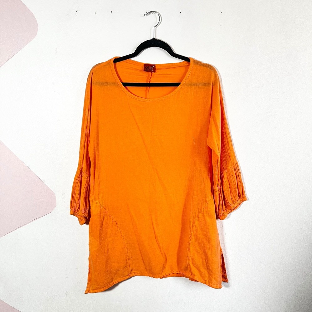Oh My Gauze! Asymmetrical Tunic Top Lagenlook Orange Size 1 (S/M)